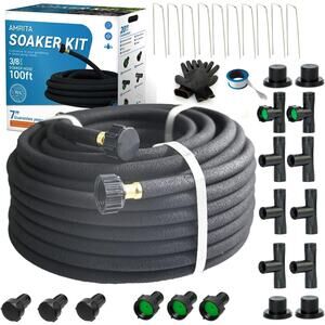 3/8'' 100FT Soaker Hose Kit Rubber Garden Hose Water Saving Black
